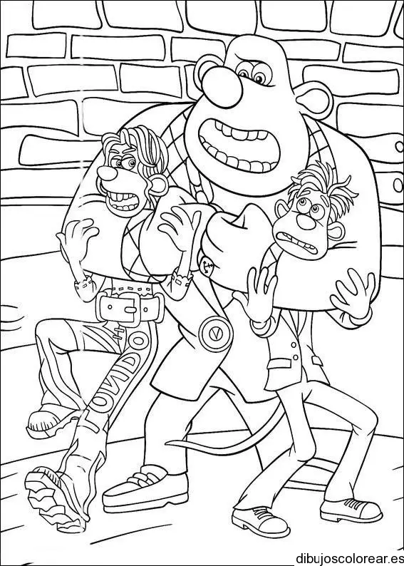 Dibujo de un villano y dos ratones