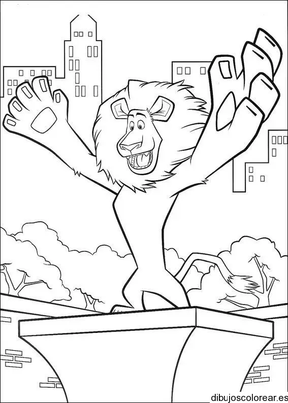 Dibujo de un león en la ciudad