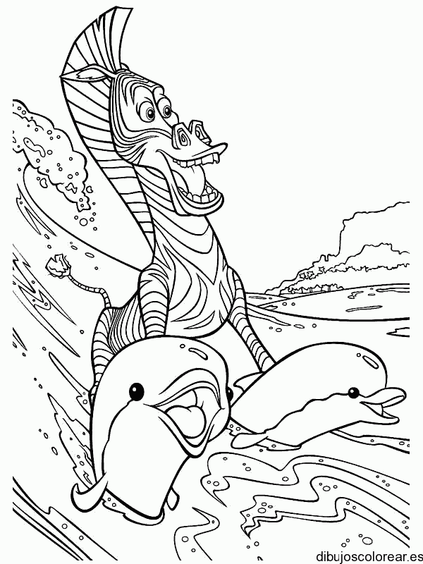 Dibujo de un caballito de mar y dos delfínes