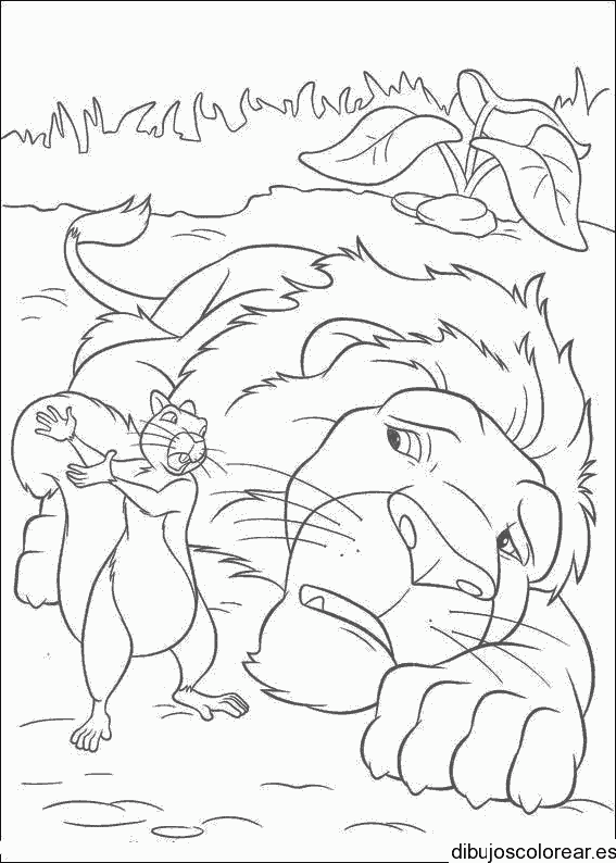 Dibujo de un león y una ardilla