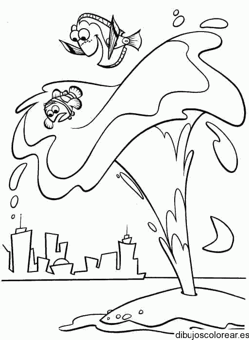 Dibujo de dos pececitos en la ciudad