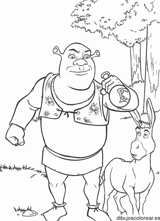 Dibujo de Shrek y burro en el bosque