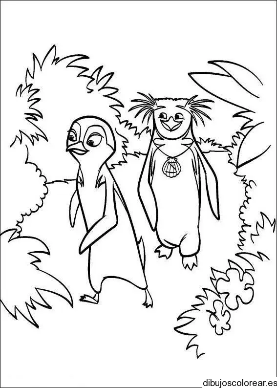 Dibujo de dos aves por el bosque