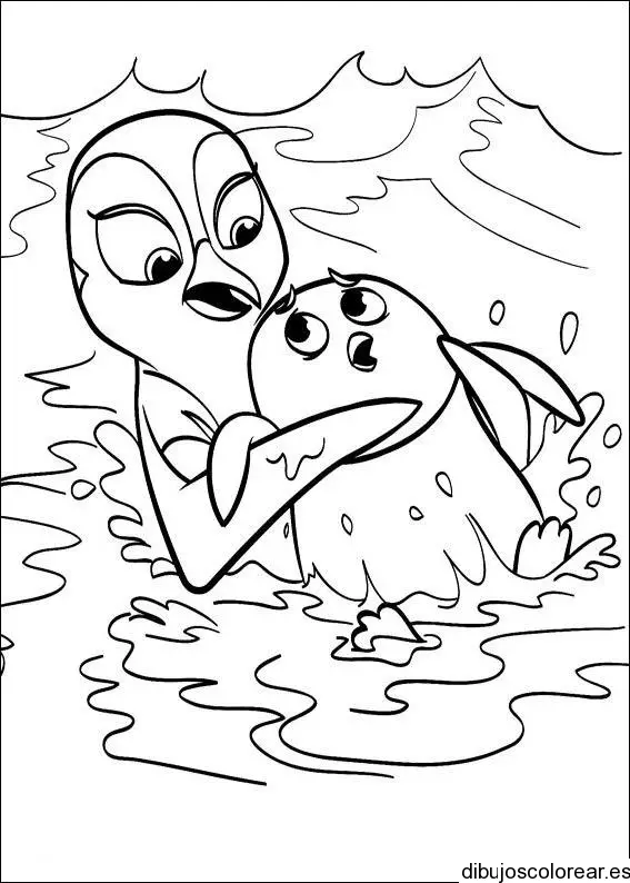 Dibujo de dos aves en el agua