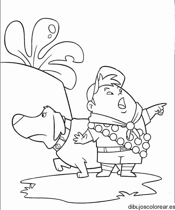 Dibujo de un niño y un perro de UP