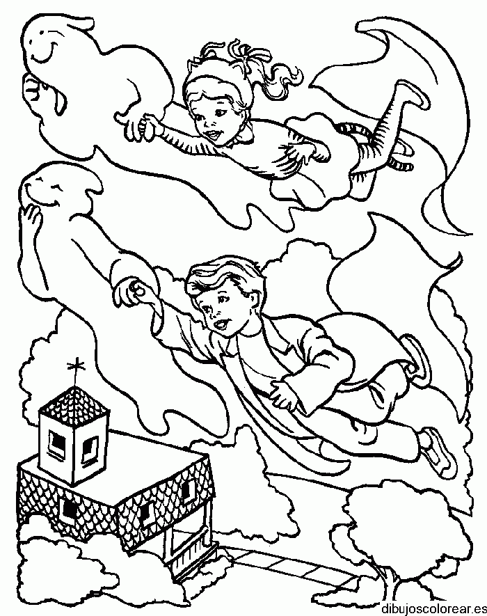 Dibujo de pareja  de niños con fantasmas 