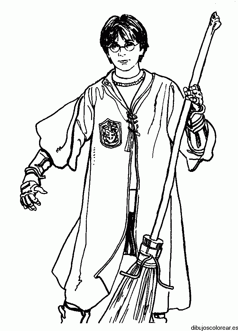 Dibujo de Harry Potter con una escoba