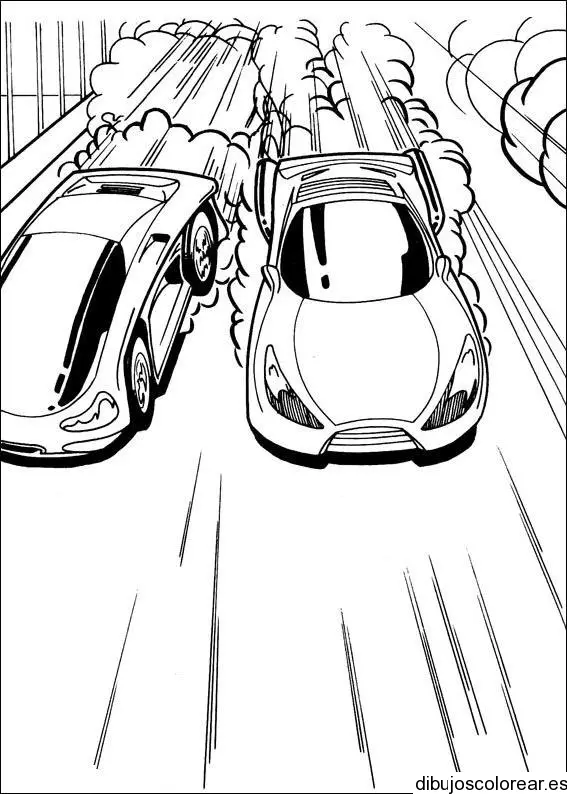 Dibujo de dos coches  corriendo 
