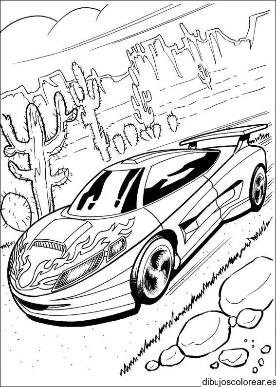 Dibujo de un coche en el decierto 