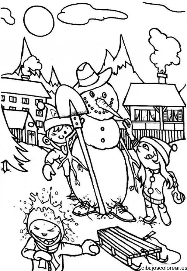 Dibujos de niños jugando en la nieve