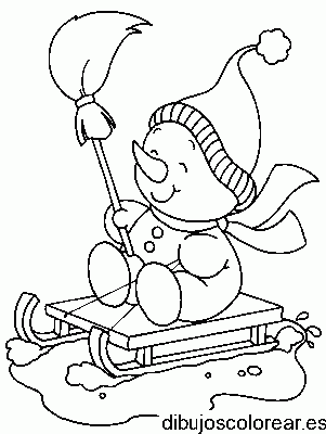 Dibujo de hombre de nieve en un pequeño trineo