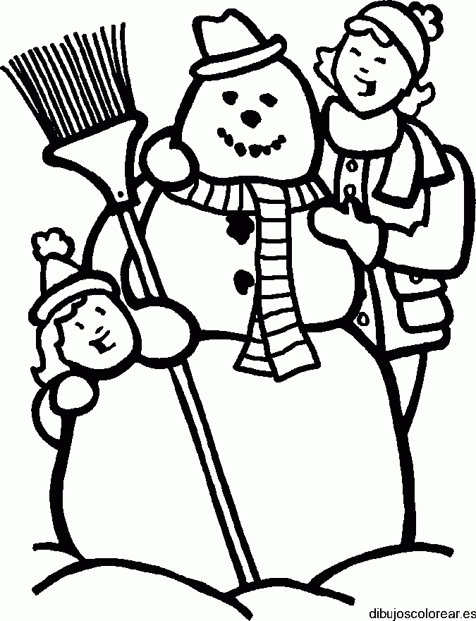 Dibujo de madre e hija con el hombre de nieve