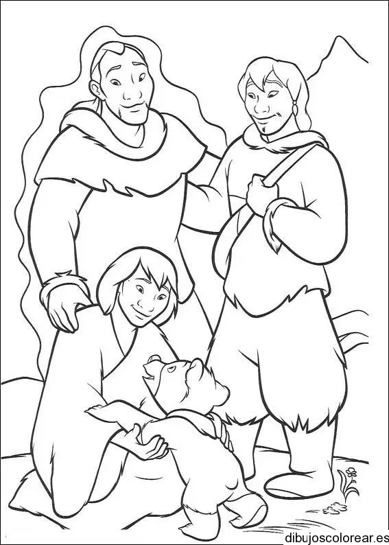 Dibujo de tres esquimales y un oso