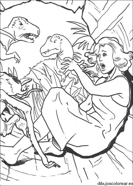 Dibujo de una chica con un dinosaurio