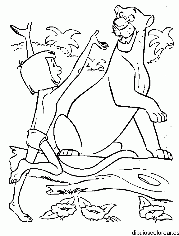 Dibujo de Mowly y un león sonriendo