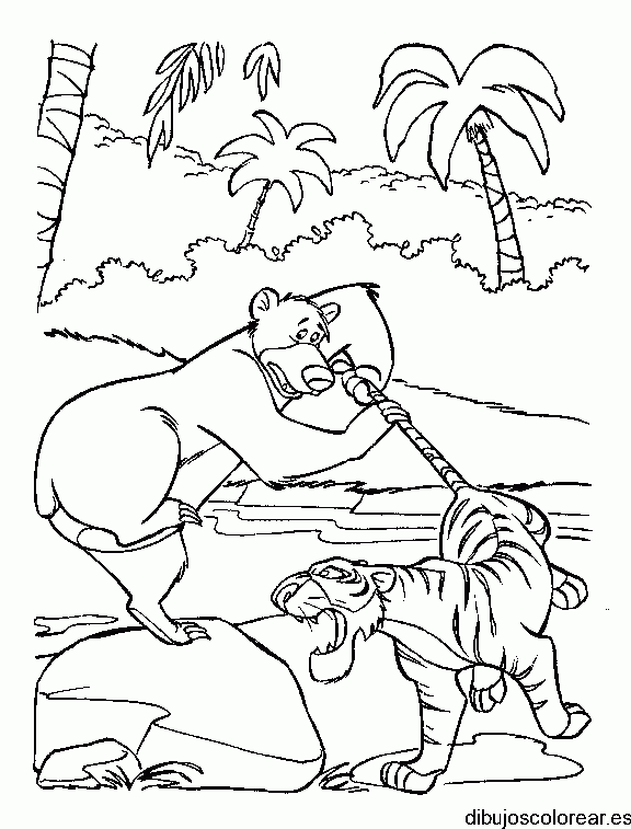 Dibujo de un tigre atacando a un oso