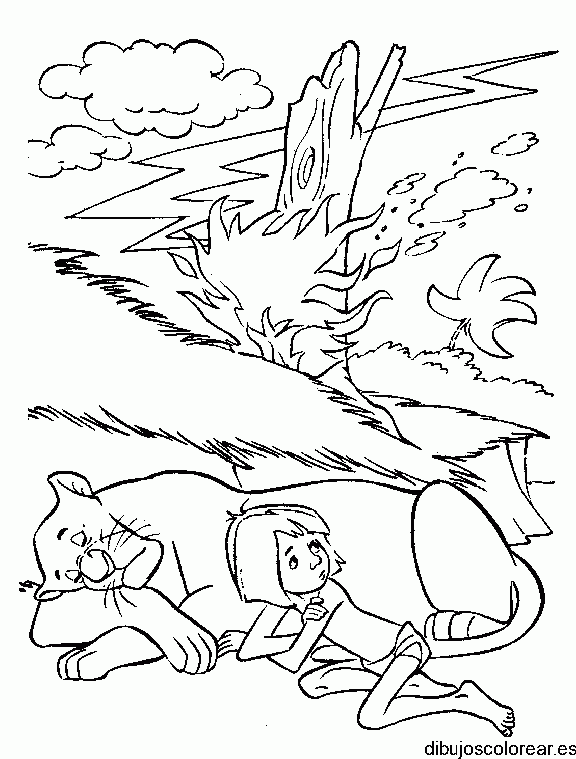 Dibujo de Mogwly y el león