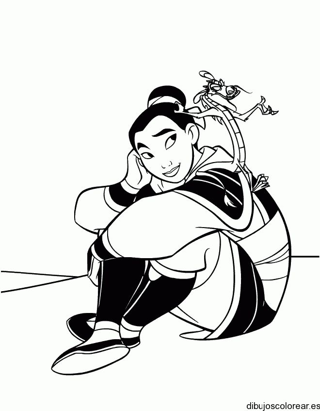 Dibujo de Mulan pensativa