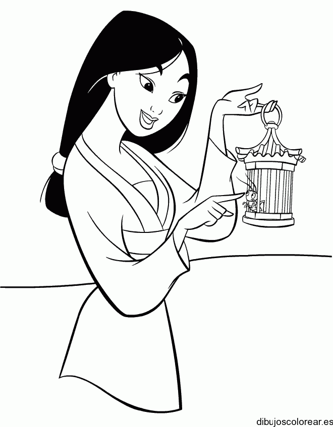 Dibujo de Mulan con una jaula