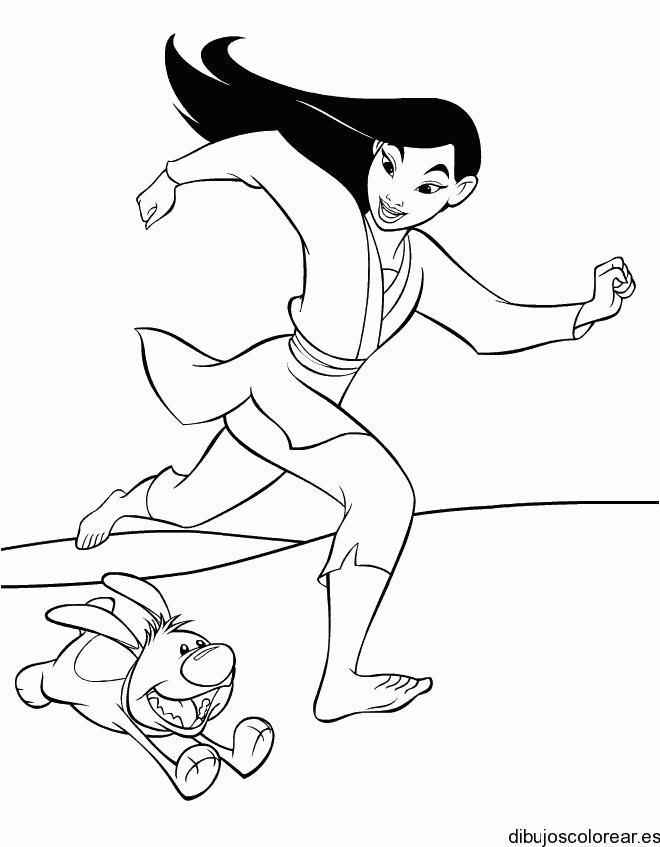 Dibujo de Mulan por el bosque