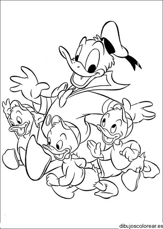 Dibujo del Pato Donald con sus sobrinos