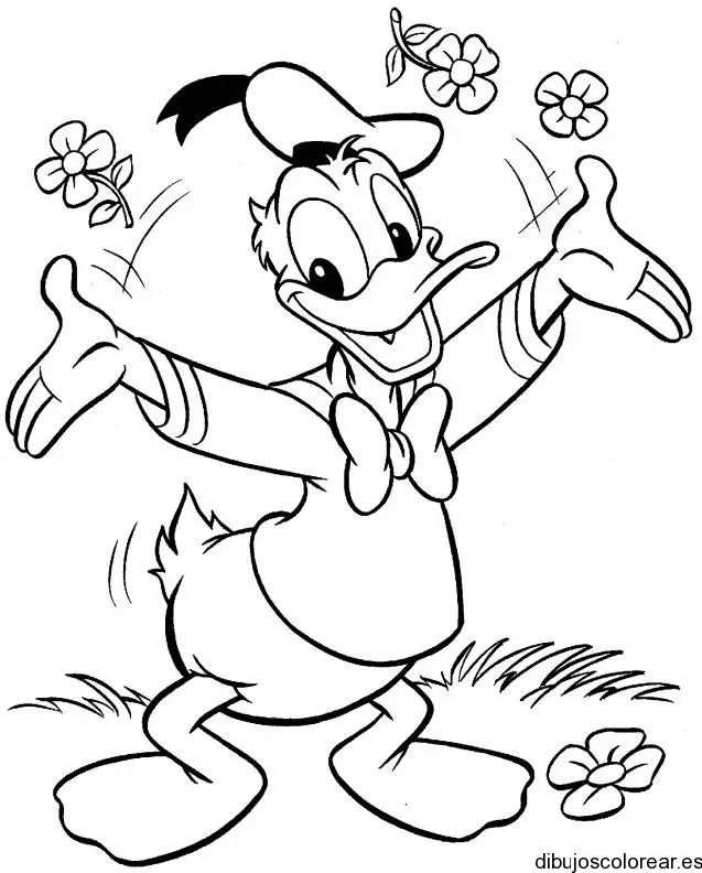 Dibujo del Pato Donald con flores