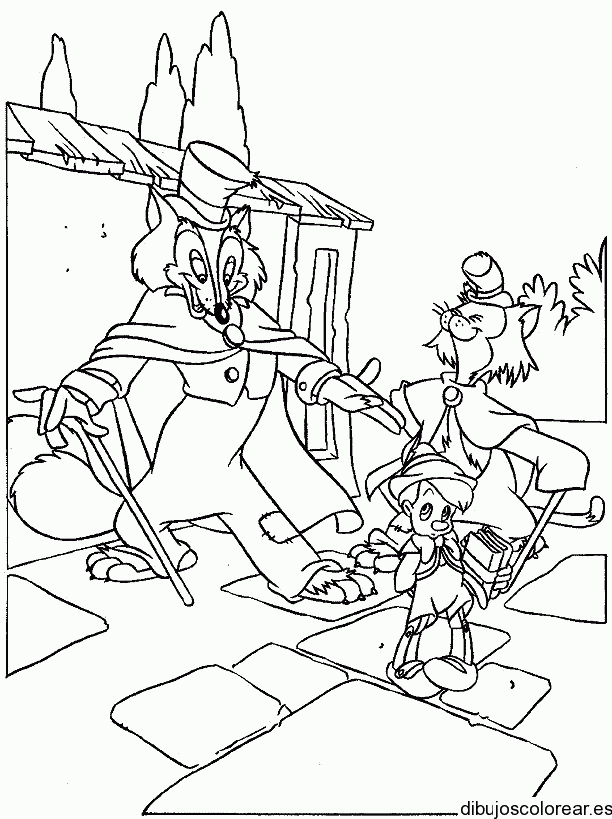 Dibujo de Pinocho y un lobo