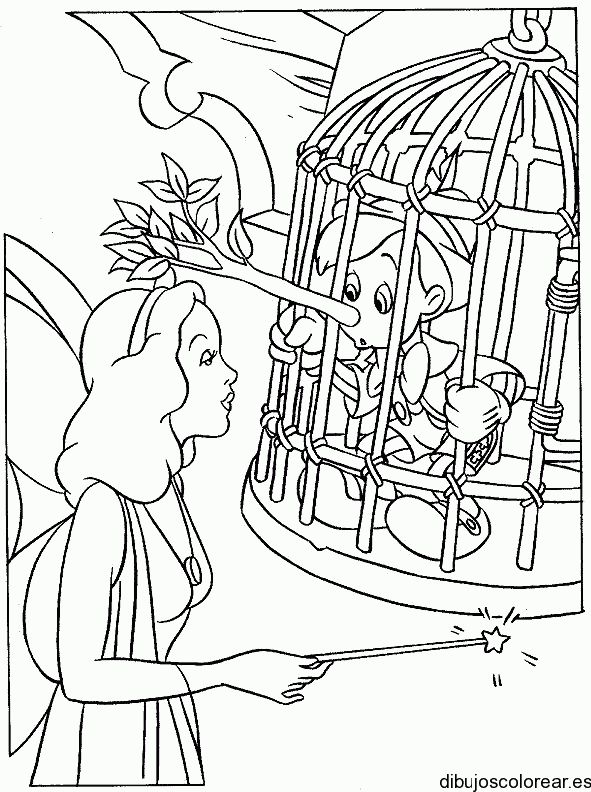 Dibujo de Pinocho y hada madrina