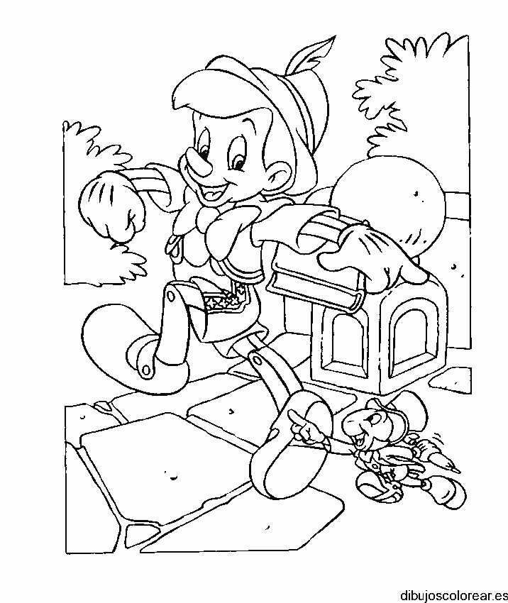 Dibujo de Pinocho y Pepe Grillo a la escuela