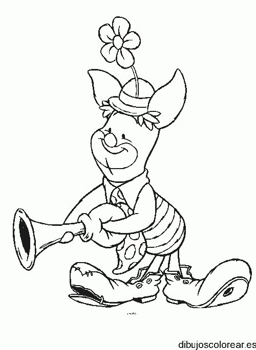 Dibujo de Piglet vestido de payaso