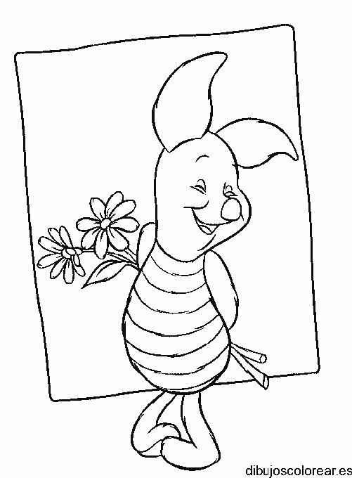 Dibujo de Piglet con un ramo de flores