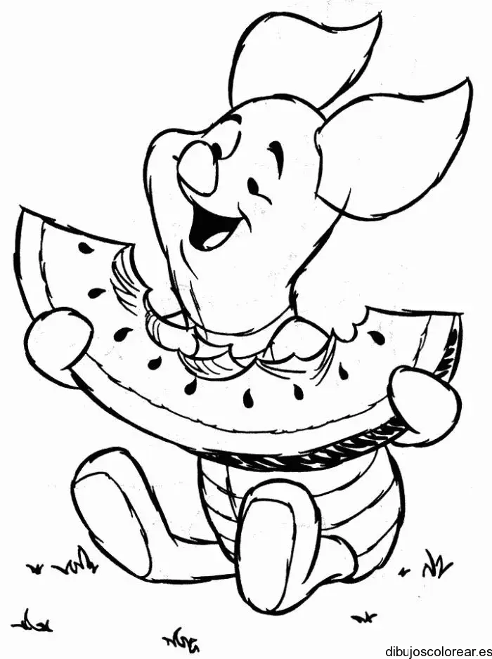 Dibujo de Piglet comiendo sandía