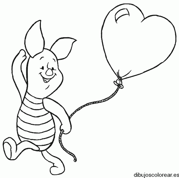 Dibujo de Piglet con un globo de corazón