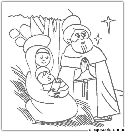 Dibujo de José, María y Jesús en el pesebre