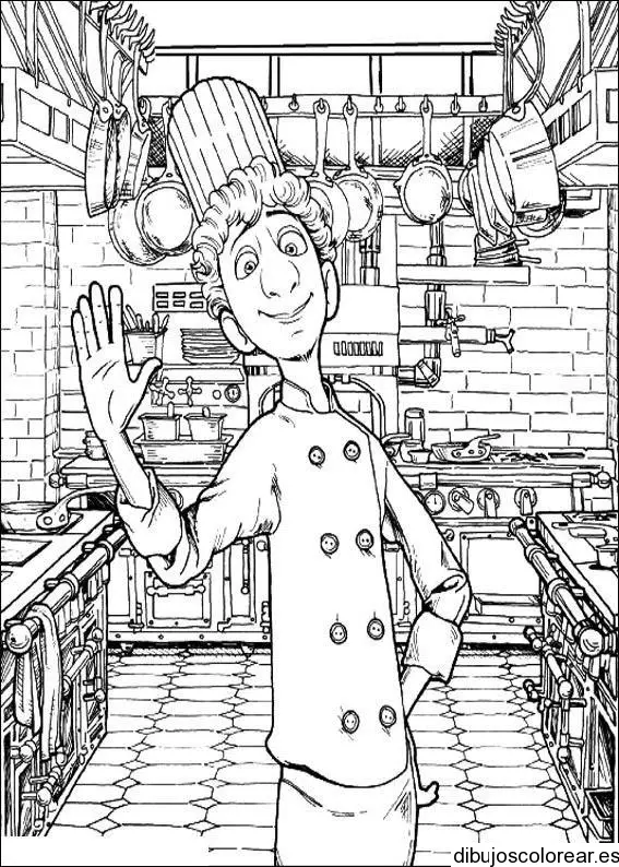 Dibujo de un chef en su cocina