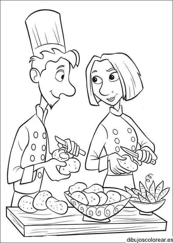 Dibujo de dos cocineros enamorados