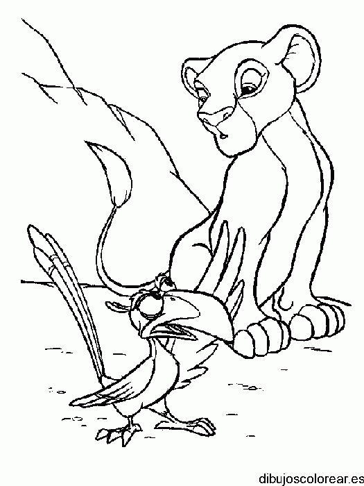 Dibujo de Simba y un pájaro