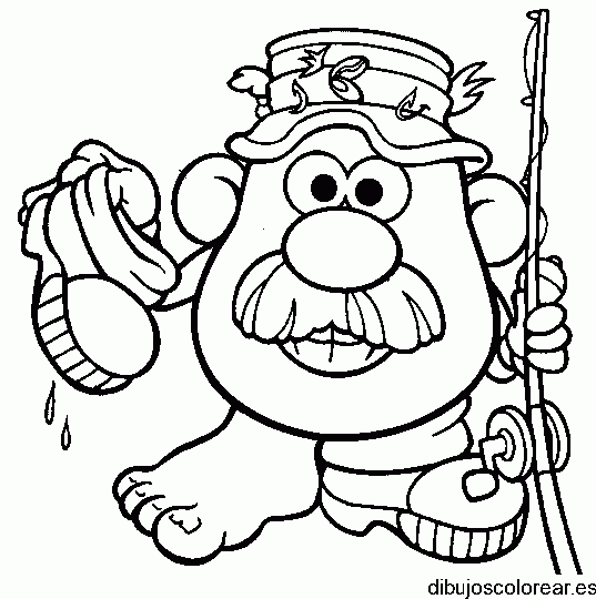 Dibujo del señor cabeza de papa pescando