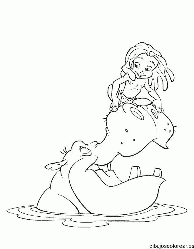 Dibujo de Tarzan y un hipopótamo