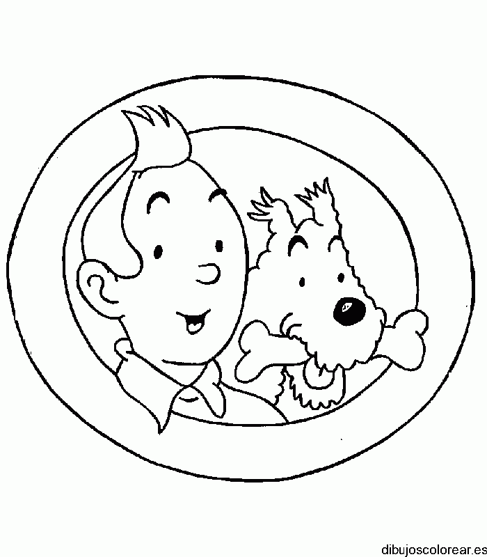 Dibujo de Tin Tin y su perro en un círculo