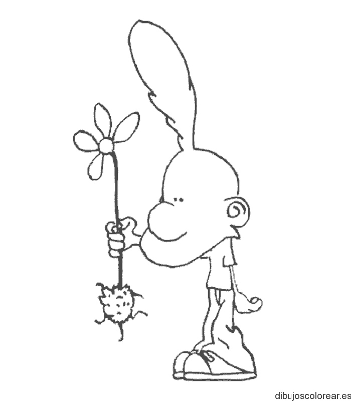 Dibujo de chico y una flor