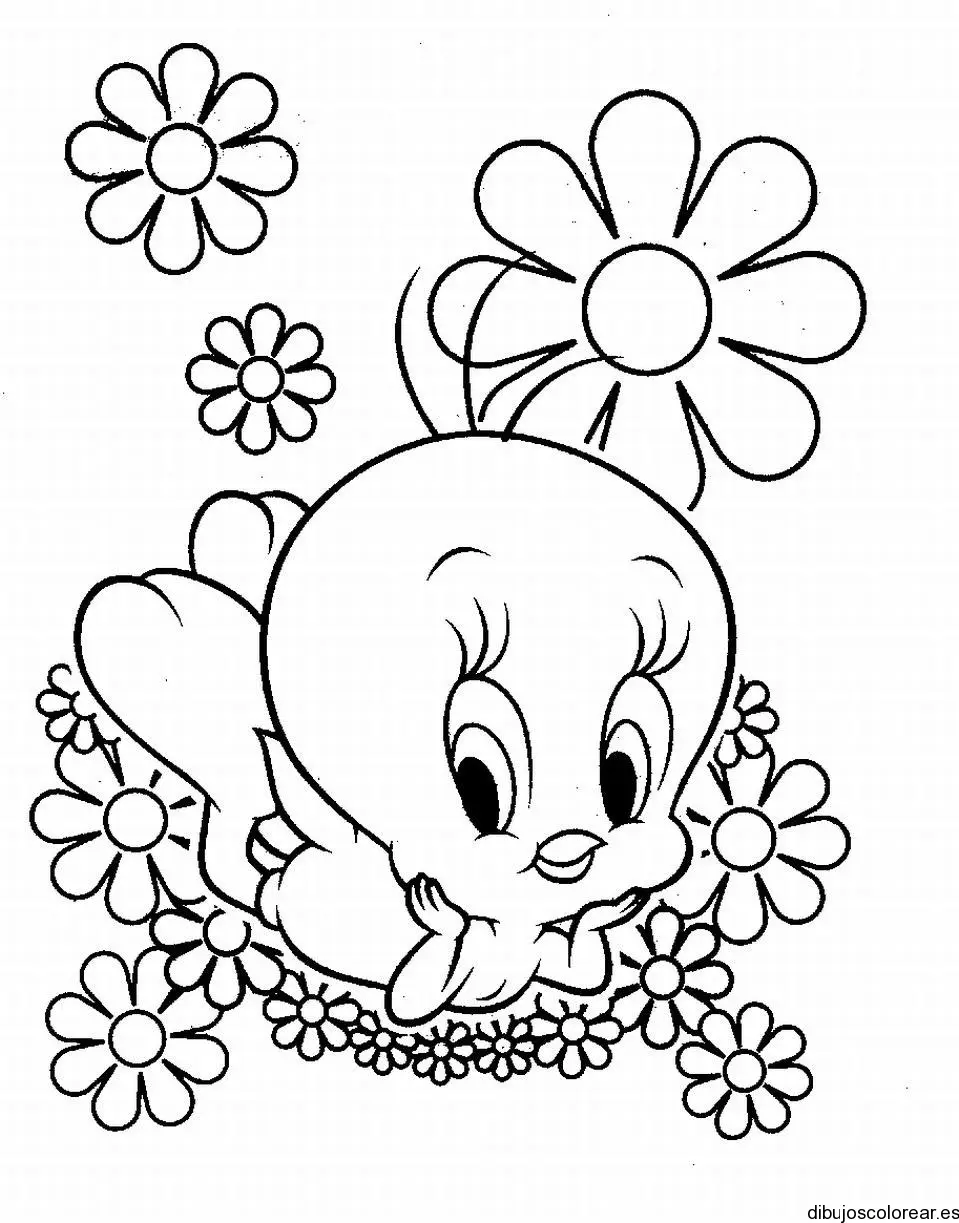 Dibujo de Piolín entre las flores