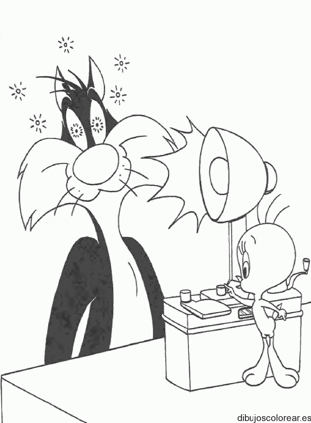 Dibujo del gato Silvestre hipnotizado