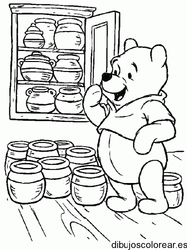 Dibujo de Winnie Poh y tarros de miel