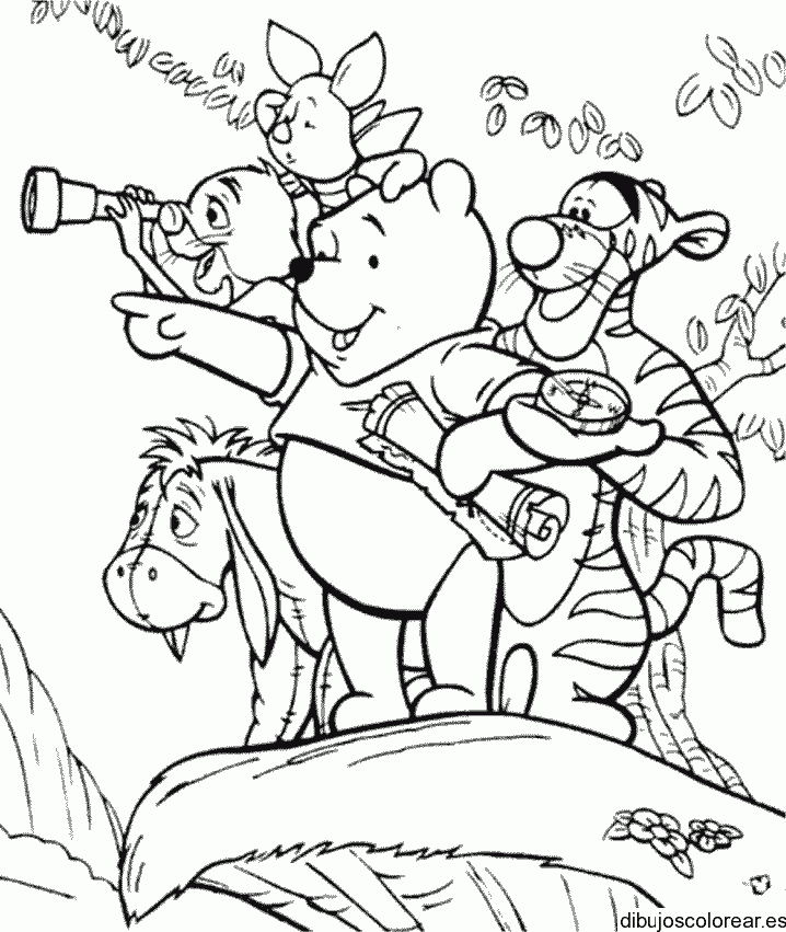 Dibujo de Winnie Poh y sus amigos de viaje