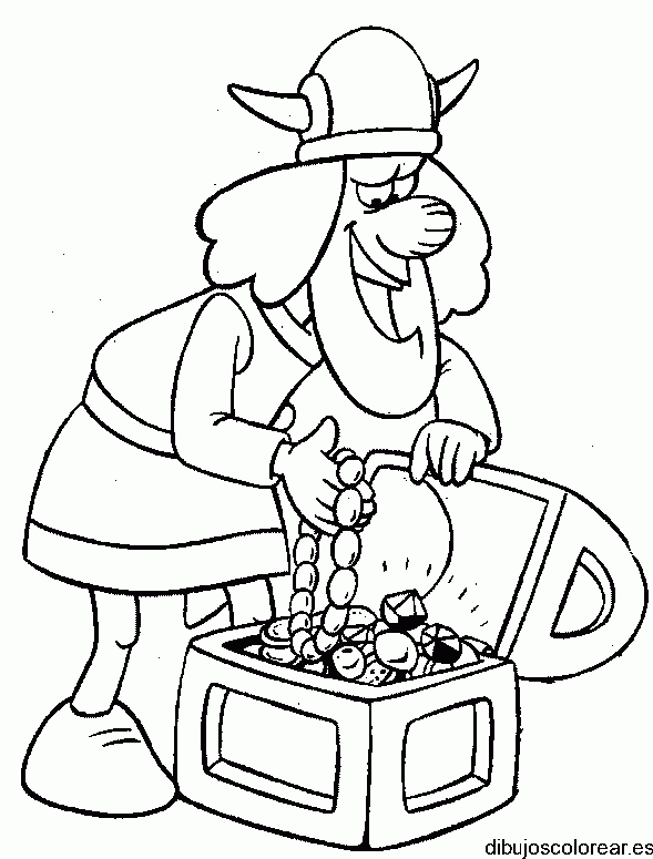 Dibujo de un vikingo con un tesoro