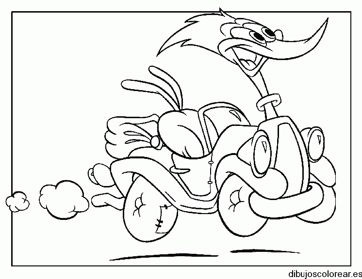 Dibujo del Pájaro loco en coche