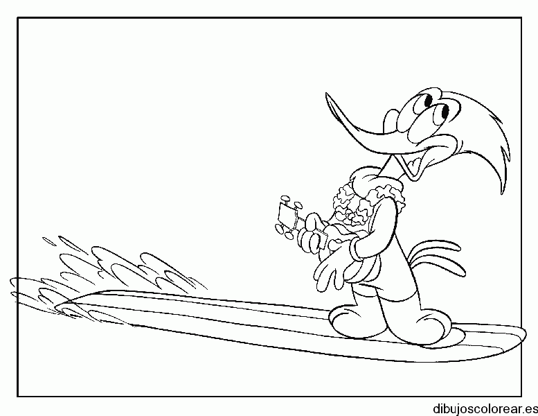 Dibujo del Pájaro Loco surfeando