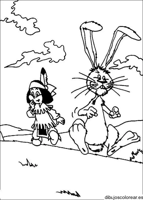Dibujo de un conejo y un niño