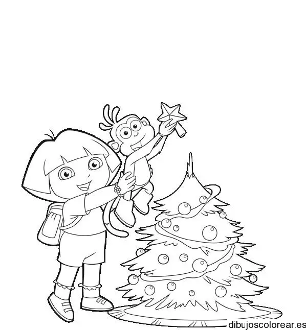 Dibujo de Dora la exploradora y un árbol de navidad
